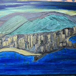 Coastal Cityscape Canvas Art in Blue and Green